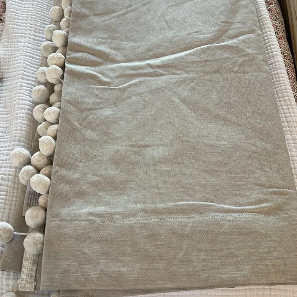 NWOT Restoration Hardware Baby & Child Tan Cotton/Linen Drapery Panels PomPoms